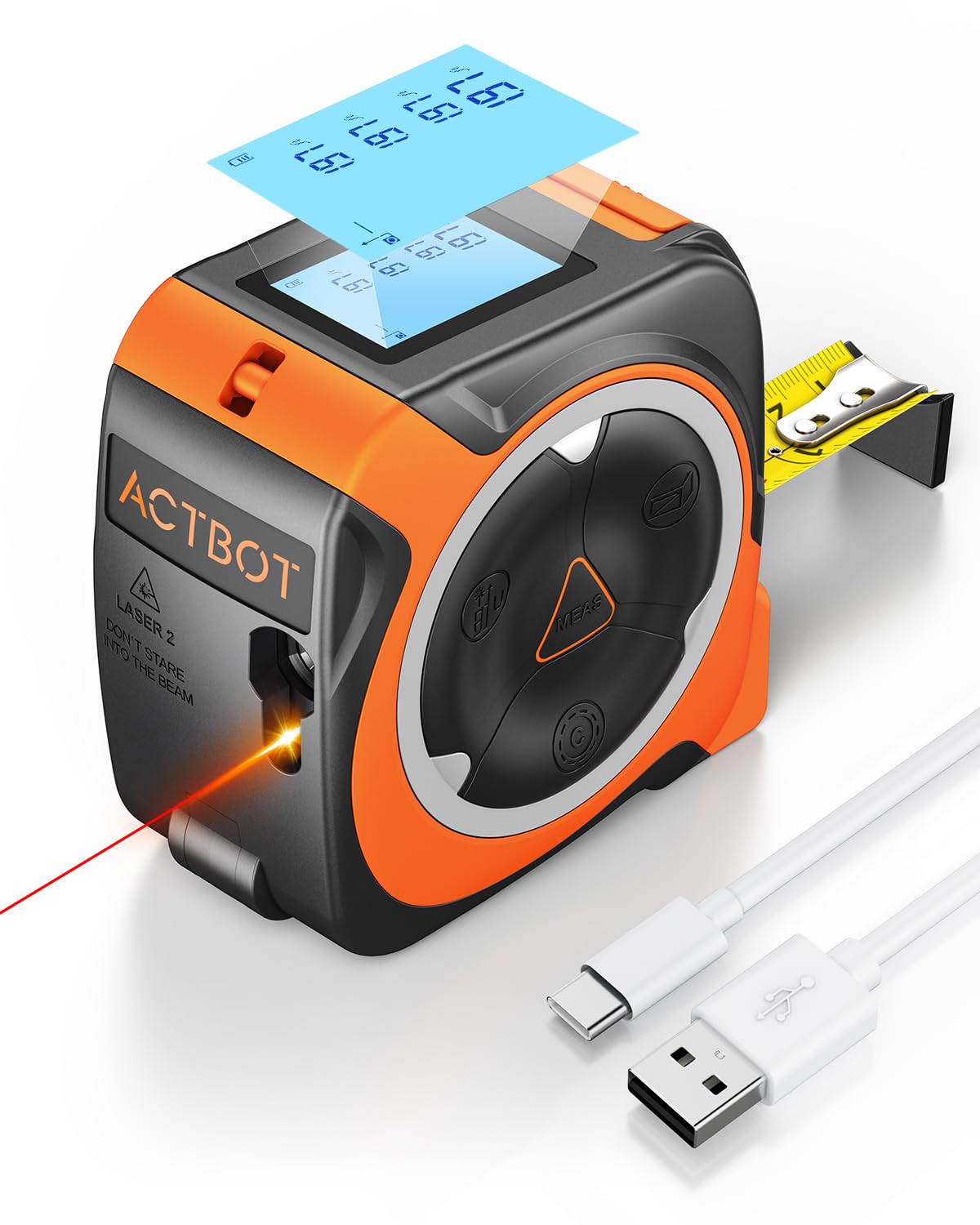 2‑in‑1 Digital Laser & Tape Measure – 197ft Laser + Auto‑Lock 16ft Tape | USB‑C Rechargeable, Multi‑Function Modes