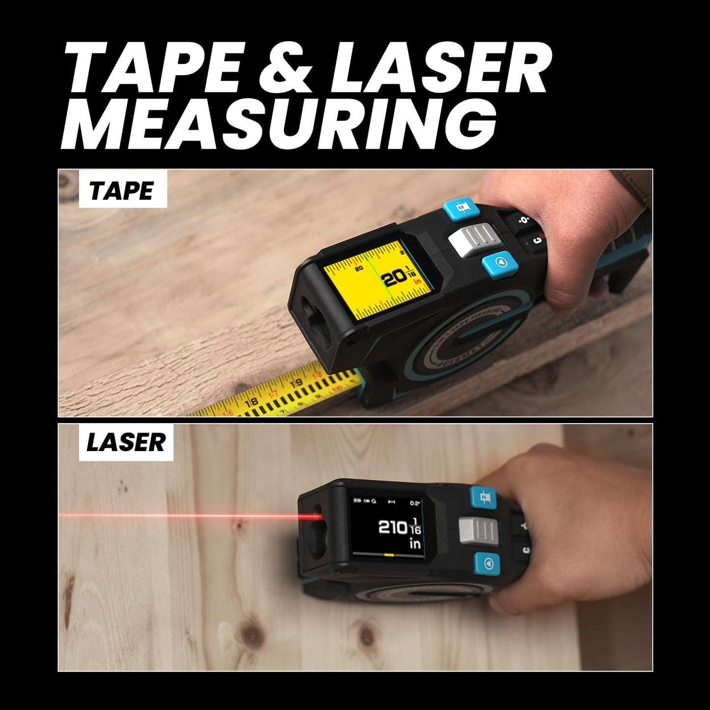 3-in-1 Smart Digital Measuring Tool – 330ft Laser + Auto-Lock Tape + Digital Display | USB Rechargeable & Battery Swappable