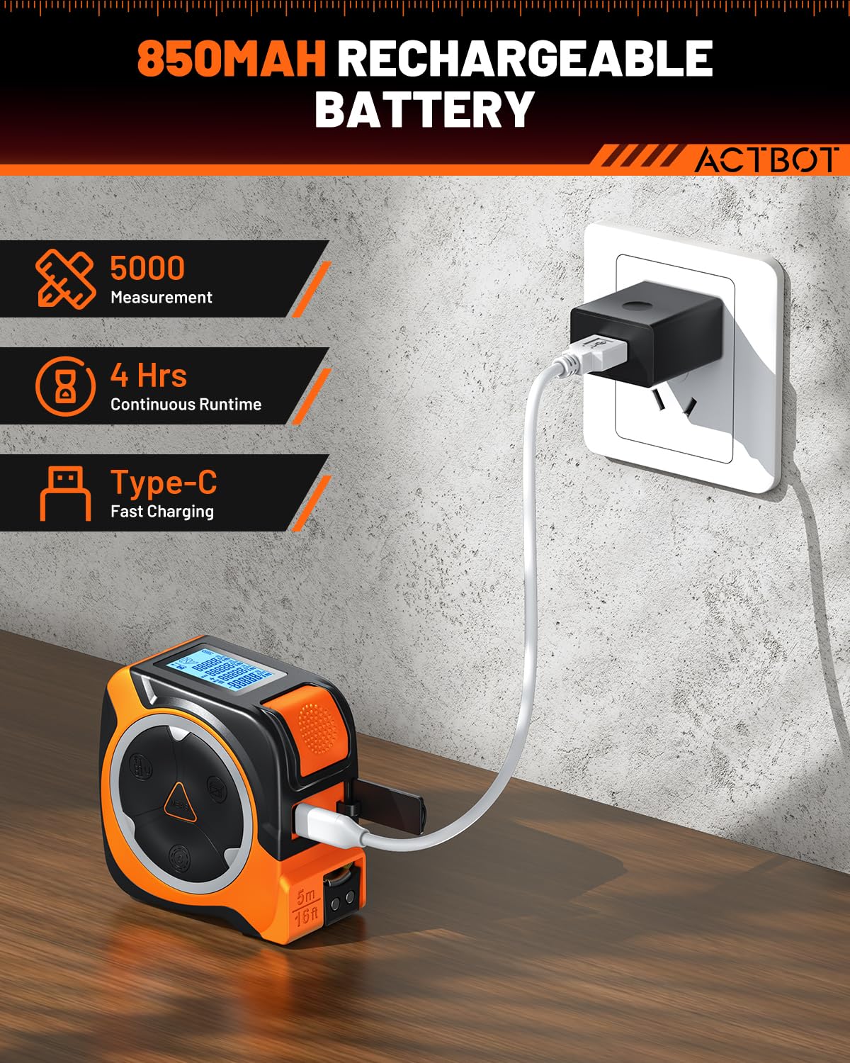 2‑in‑1 Digital Laser & Tape Measure – 197ft Laser + Auto‑Lock 16ft Tape | USB‑C Rechargeable, Multi‑Function Modes