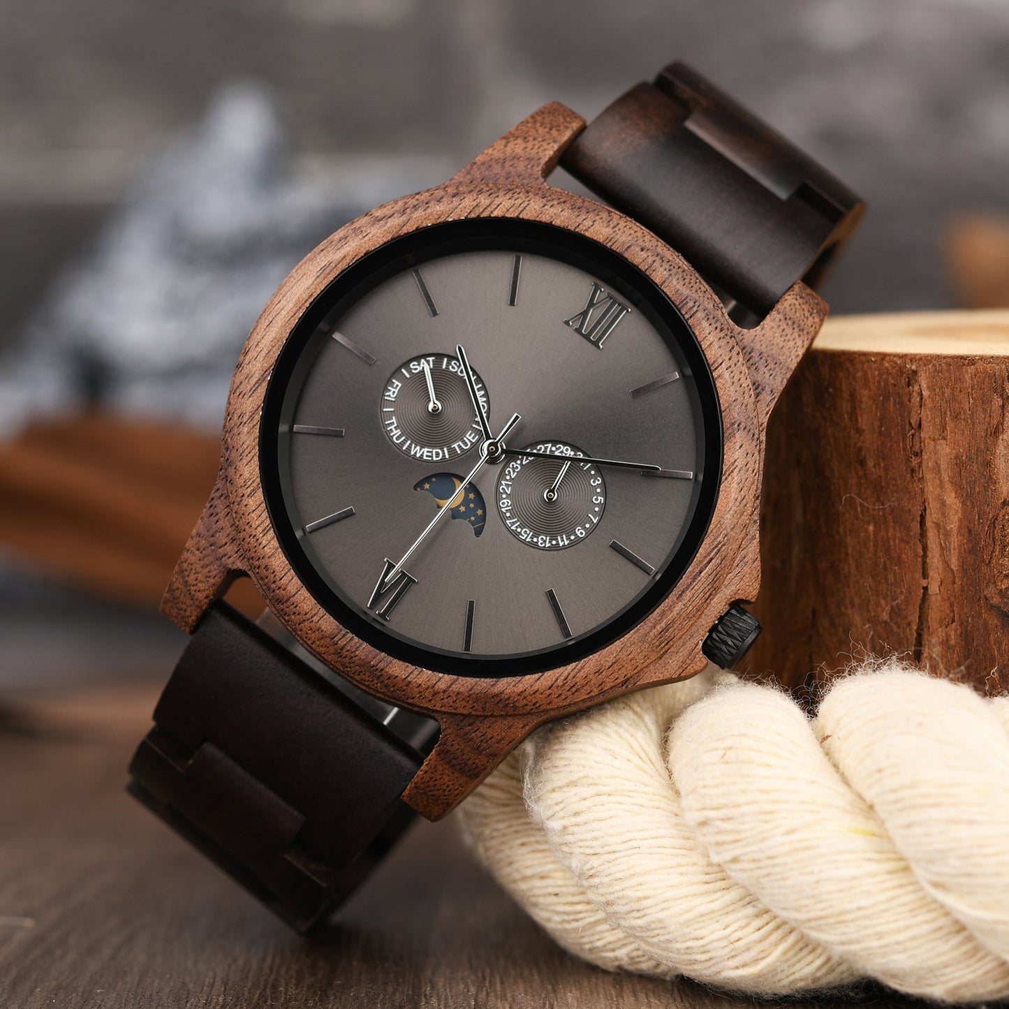 Ebony & Walnut Multi-functional Watch