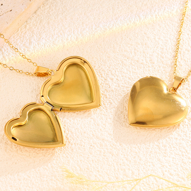 Gold Plated Openable Heart Frame Pendant With Chain