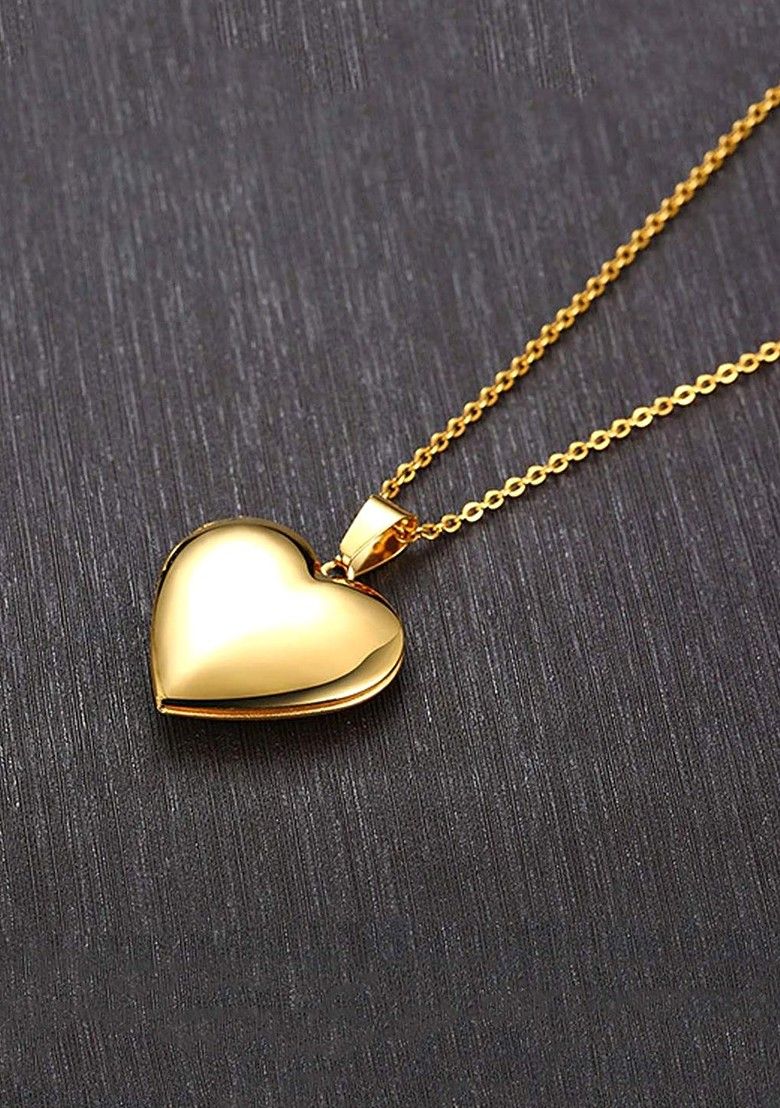 Gold Plated Openable Heart Frame Pendant With Chain