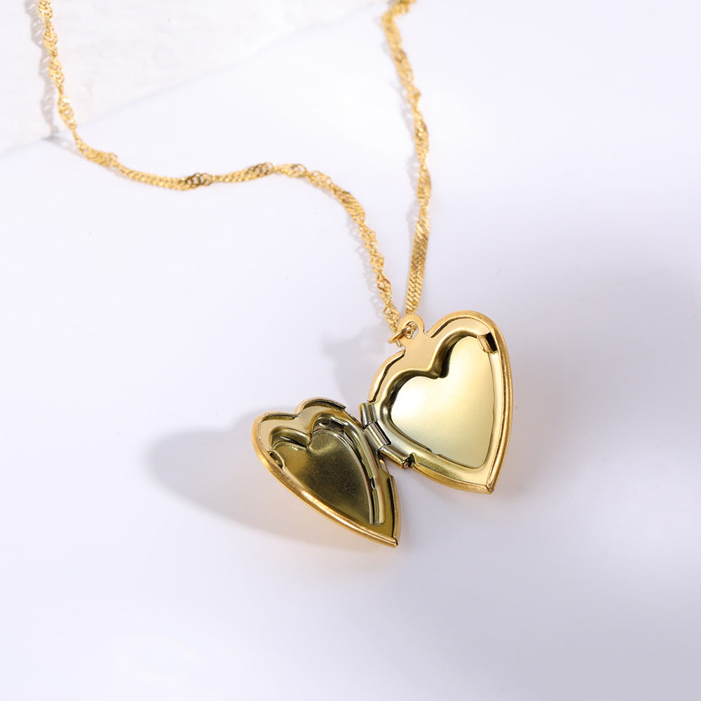 Gold Plated Openable Heart Frame Pendant With Chain