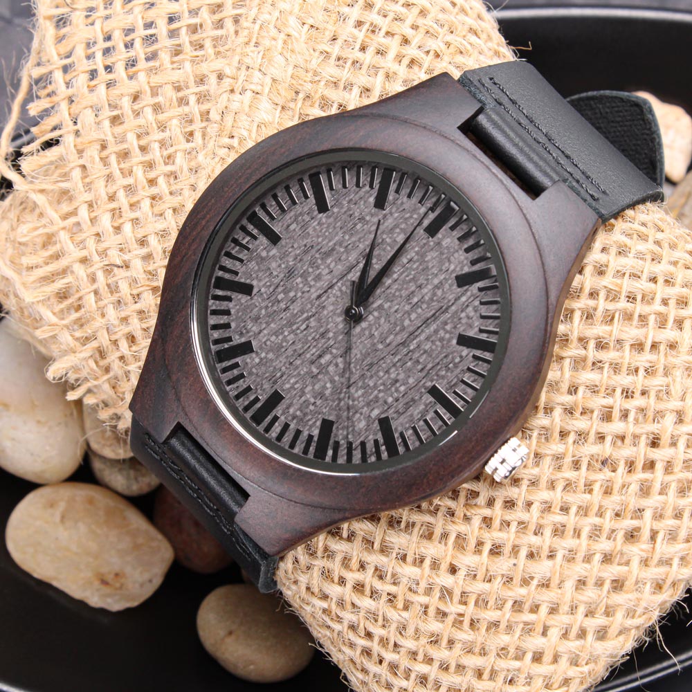 TO HUSBAND Personalized Ebony Watch – Engraved Leather Strap Gift