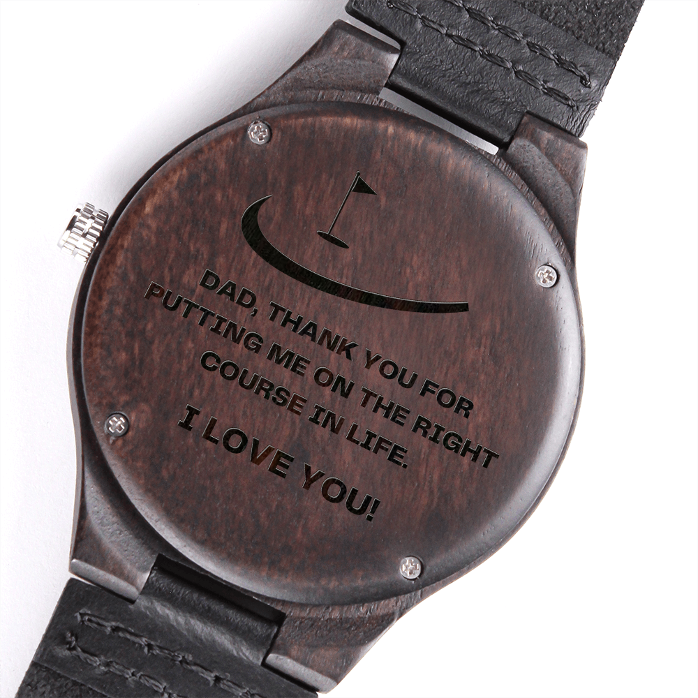 Watch for Dad - Golf Gifts for Men - Engraved Wooden Watch with Leather Band