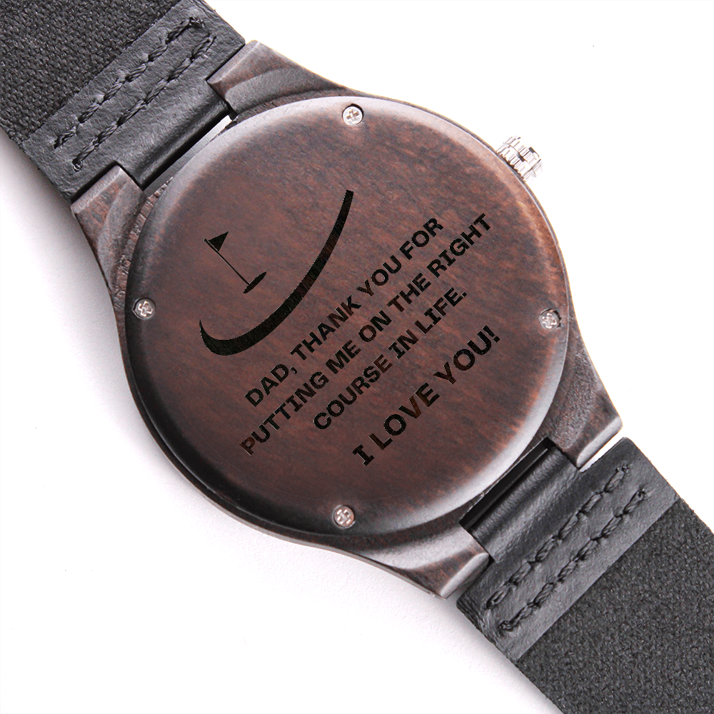 Watch for Dad - Golf Gifts for Men - Engraved Wooden Watch with Leather Band