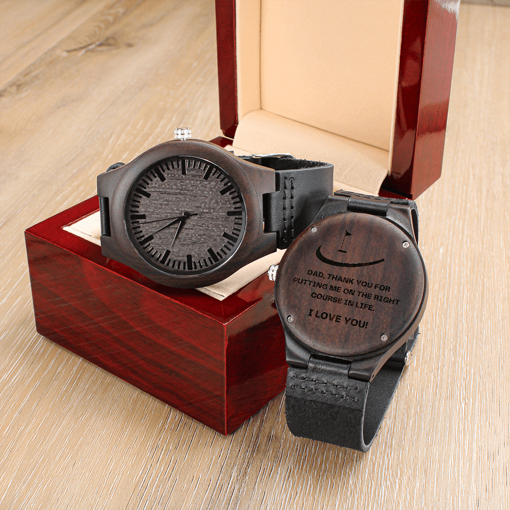 Watch for Dad - Golf Gifts for Men - Engraved Wooden Watch with Leather Band