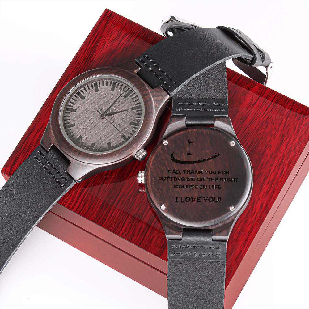 Watch for Dad - Golf Gifts for Men - Engraved Wooden Watch with Leather Band