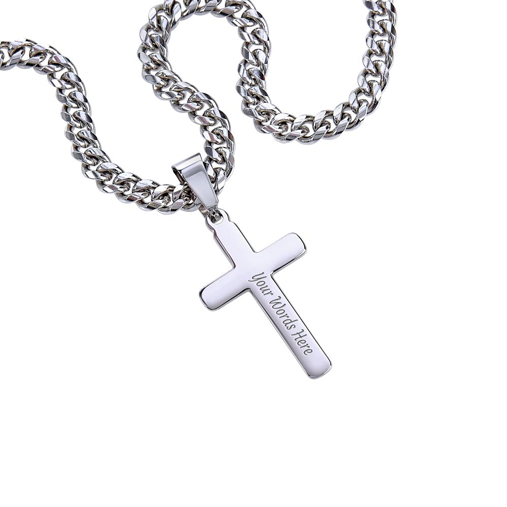 To My Grandson | Always Connected by Heart | From Grandfather (Artisan Cross Cuban Chain).