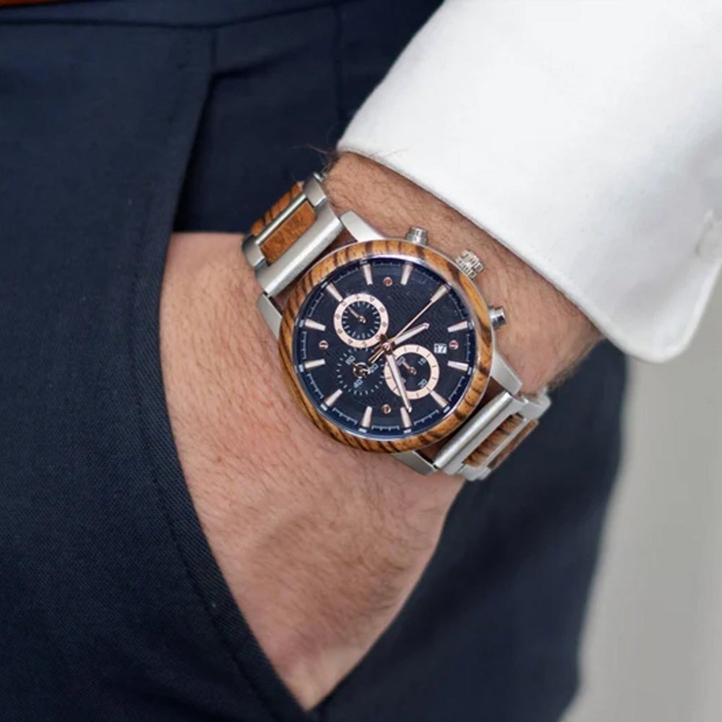 Darwin - Silver & Zebrawood Chronograph